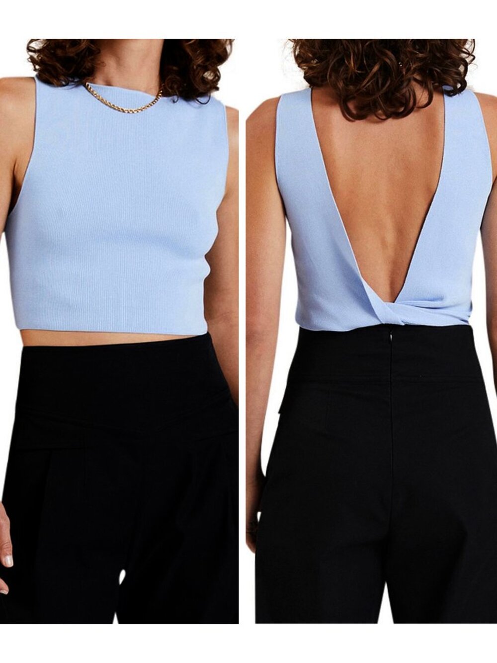 Bec & Bridge Sorbet Summer Knit Twist Tank Top Size 6 Blue Knit Reversible Crop